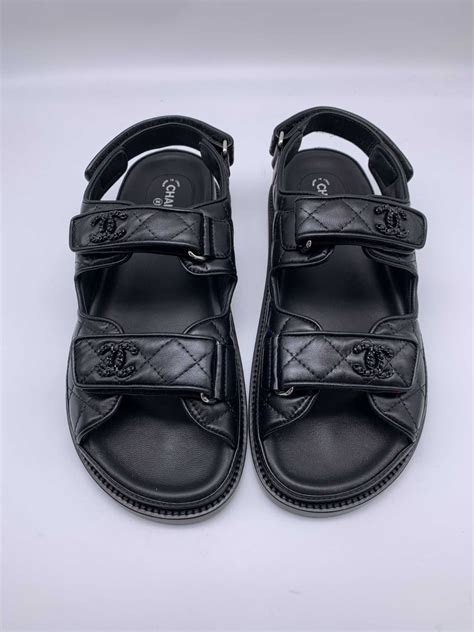 chanel dad sandals black leather|Chanel dad sandals for sale.